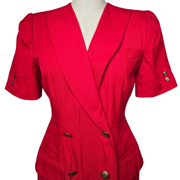 Kasper For A.S.L Petite Red Vintage Military Padded Gold Button Down Dress 4P - Picture 4 of 12